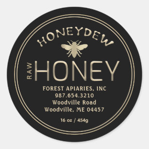 HONEYDEW FOREST HONEY Gold op zwart met bijen Ronde Sticker