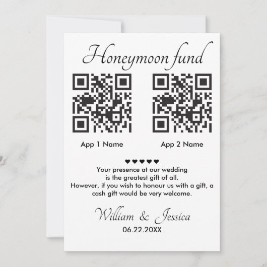 Honeymoon Fonds met 2 QR-code en foto's Kaart (Voorkant)