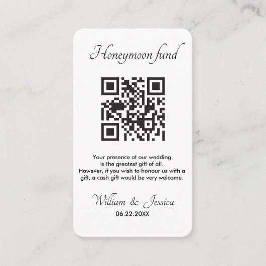 Honeymoon Fonds met QR-code en foto's Informatiekaartje (Voorkant)