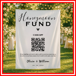 Honeymoon Fonds QR Moderne Trouw Achtergrond Wandkleed