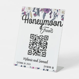 Honeymoon Fondsen QR Code Gothic Floral Wedding Reclamebord Met Voetstuk