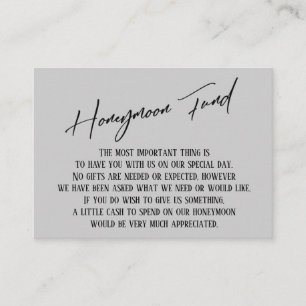 Honeymoon Fund Modern Handwriting Light Grey Informatiekaartje