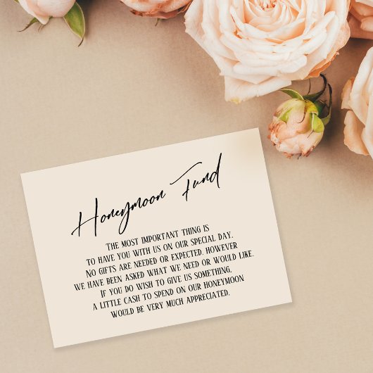 Honeymoon Fund Modern Handwriting Simple Cream Informatiekaartje