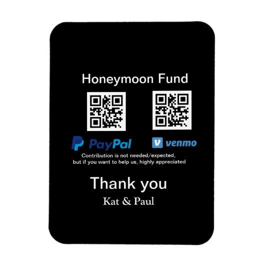 Honeymoon Fund PayPal Venmo QR code bedankt Magneet (Verticaal)