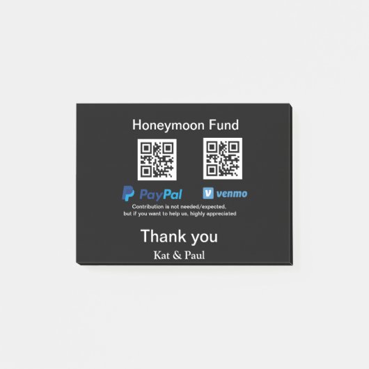 Honeymoon Fund PayPal Venmo QR code bedankt Post-it® Notes (Voorkant)