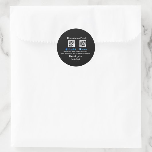 Honeymoon Fund PayPal Venmo QR code bedankt Ronde Sticker (Tas)