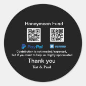 Honeymoon Fund PayPal Venmo QR code bedankt Ronde Sticker (Voorkant)