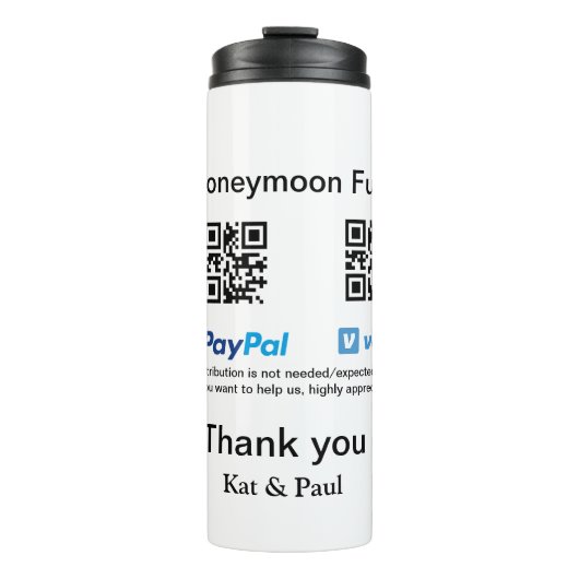 Honeymoon Fund PayPal Venmo QR code bedankt Thermosbeker (Voorkant)