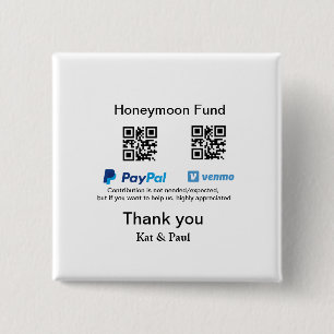Honeymoon Fund PayPal Venmo QR code bedankt Vierkante Button 5,1 Cm