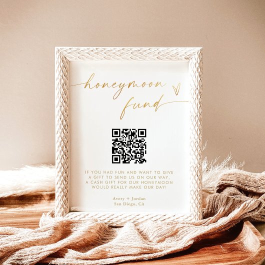 Honeymoon Fund QR-code bord, Goud Folie Effect Poster