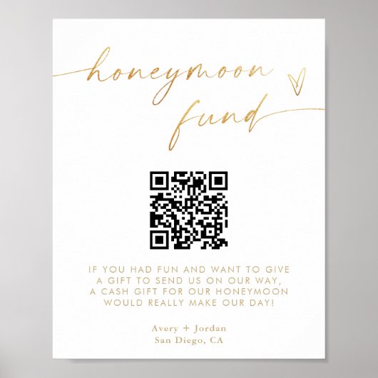 Honeymoon Fund QR-code bord, Goud Folie Effect Poster (Voorkant)