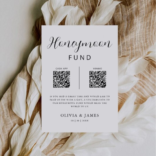 Honeymoon Fund QR Code Minimalist, bruiloft Kaart