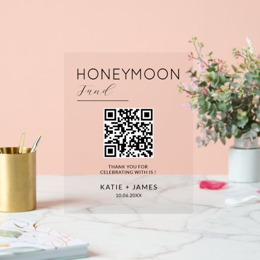 Honeymoon Fund QR Code Registry Bruiloft Wensen Acryl Bord (Huwelijk)