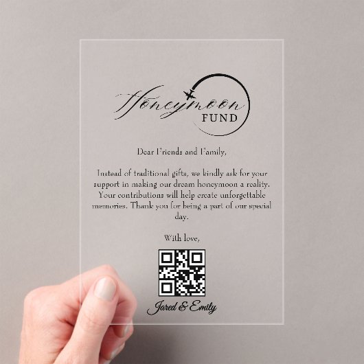 Honeymoon Fund QR Code Reisfonds Aanvraag Acryl Uitnodigingen (Insitu (Draagbaar))