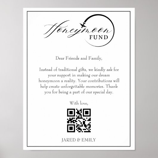 Honeymoon Fund QR Code Reisfonds Aanvraag Poster (Voorkant)