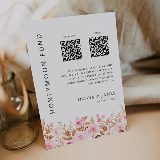 Honeymoon Fund QR Code Roos, bruiloft Kaart