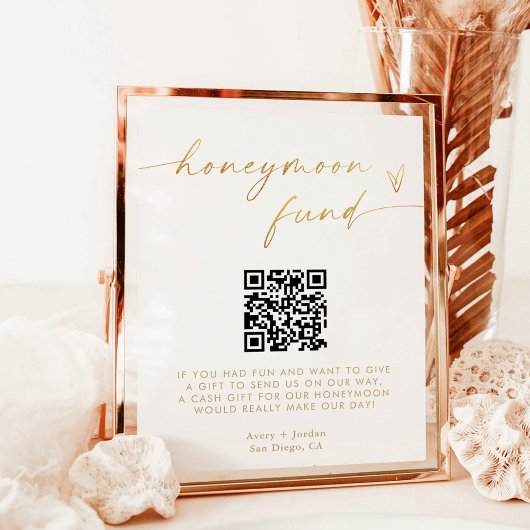 Honeymoon Fund QR Code Sign, Gouden folie Effect Poster