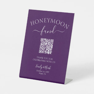 Honeymoon Fund QR Code Sign Minimalist Weddenschap Reclamebord Met Voetstuk