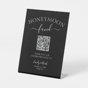 Honeymoon Fund QR Code Sign Minimalist Weddenschap Reclamebord Met Voetstuk