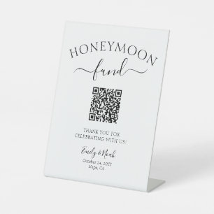 Honeymoon Fund QR Code Sign Minimalist Weddenschap Reclamebord Met Voetstuk