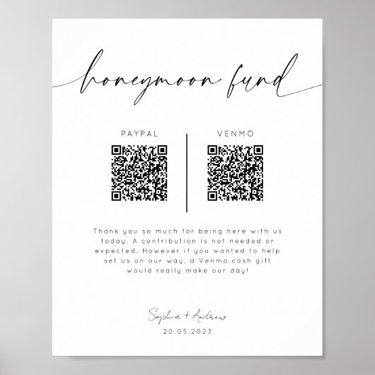 Honeymoon Fund QR Code Sign | Minimalistische brui Poster (Voorkant)