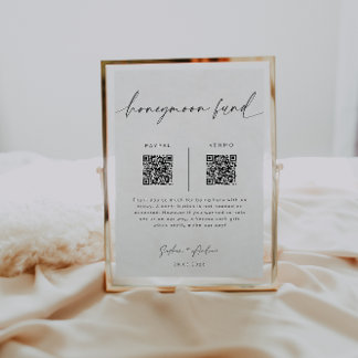Honeymoon Fund QR Code Sign | Minimalistische brui Poster