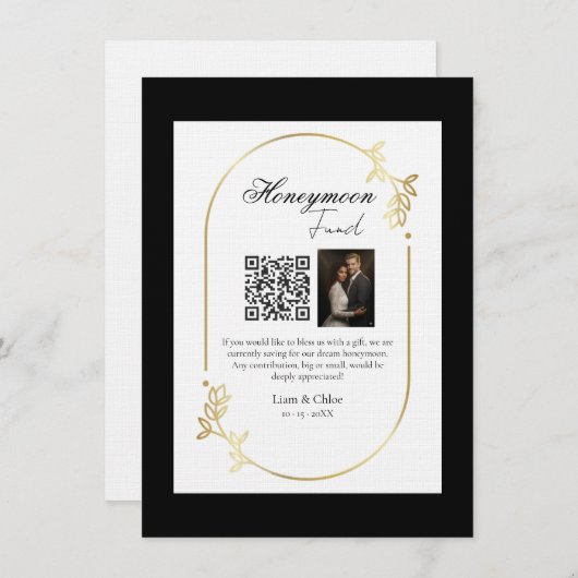 Honeymoon Fund QR Code Sign Wedding Honeymoon Kaart (Voorkant / Achterkant)