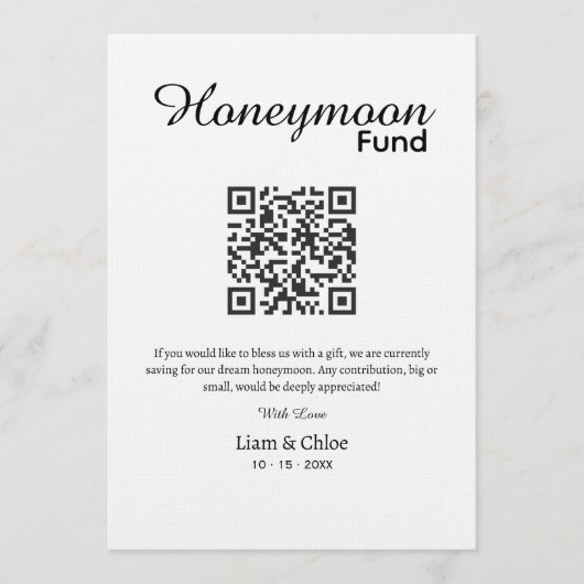 Honeymoon Fund QR Code Sign Wedding Honeymoon Kaart (Voorkant)