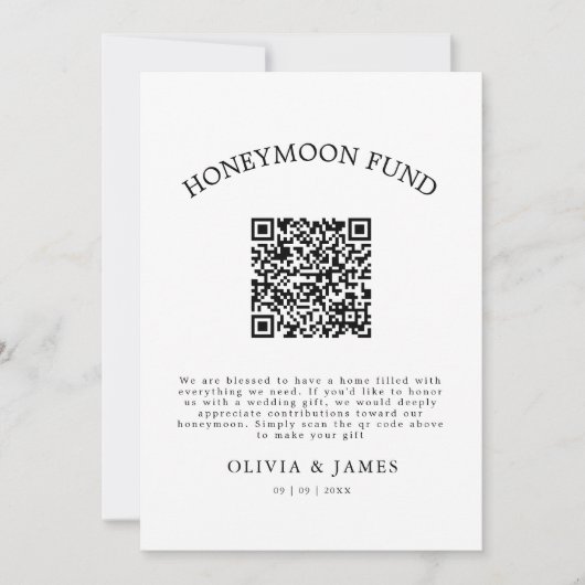 Honeymoon Fund QR Code Sign, Wedding Honeymoon Kaart (Voorkant)