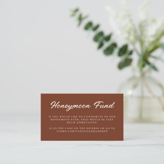 Honeymoon Fund QR Code Trouwregister Rust Brown Informatiekaartje (Staand voorkant)
