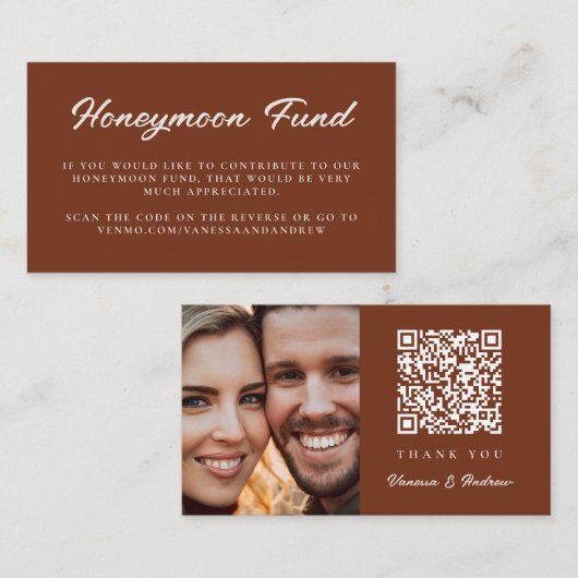 Honeymoon Fund QR Code Trouwregister Rust Brown Informatiekaartje (Voorkant / Achterkant)