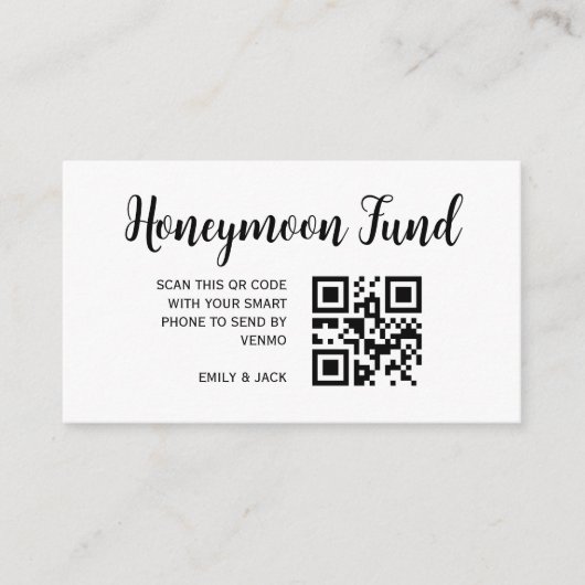 Honeymoon Fund QR Code Wedding Registry Gift Informatiekaartje (Voorkant)