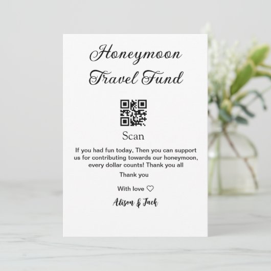 Honeymoon fund scan QR codex naam Kaart (Staand voorkant)