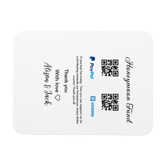 Honeymoon fund venomo paypal donatie Q R paar Magneet (Horizontaal)