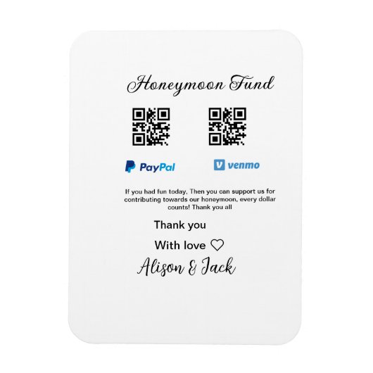 Honeymoon fund venomo paypal donatie Q R paar Magneet (Verticaal)
