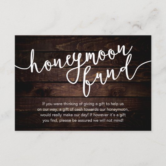 Honeymoon Fund Wens Geld, Moderne Rustieke Bruilof Informatiekaartje (Voorkant)