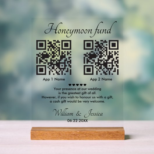 Honeymoon Fund With 2 QR Code Acryl Bord (Neutraal)
