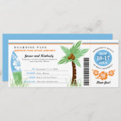 Honeymoon Gift Boarding Pass Palm Tree Surf Board Kaart (Voorkant / Achterkant)
