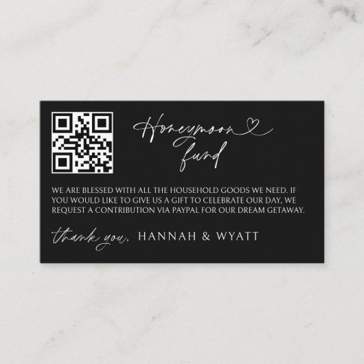 Honeymoon Gift Request Wedding Enclosure Scan Card Visitekaartje (Voorkant)
