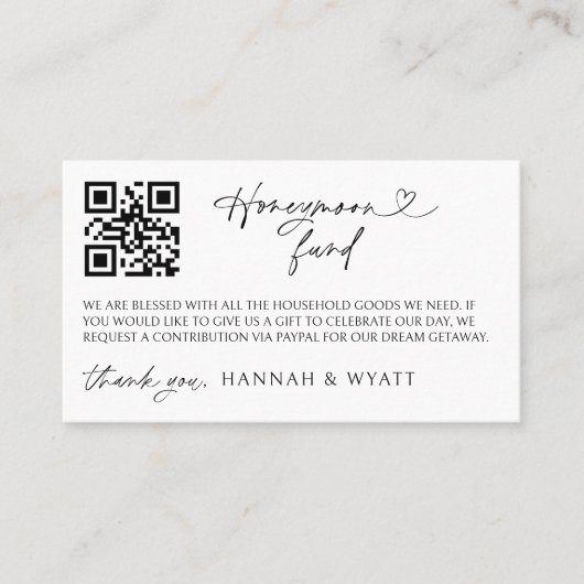 Honeymoon Gift Request Wedding Enclosure Scan Card Visitekaartje (Voorkant)