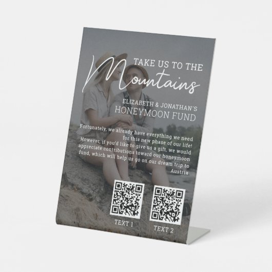 Honeymoon maakt moderne geldqr-codefoto reclamebord met voetstuk (Voorkant)