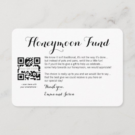 Honeymoon verzoek inser card bruiloft informatiekaartje (Voorkant)