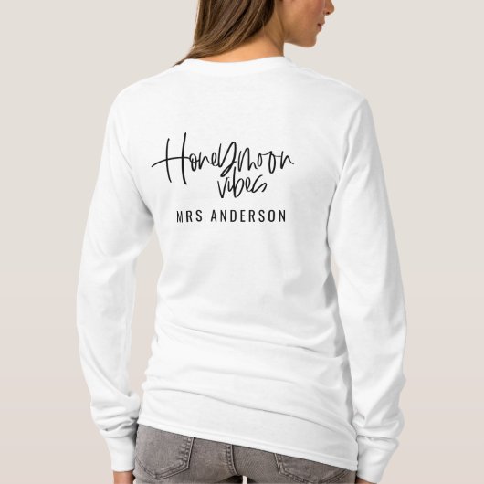Honeymoon Vibes script tekst bruiloft T-shirt (Achterkant)