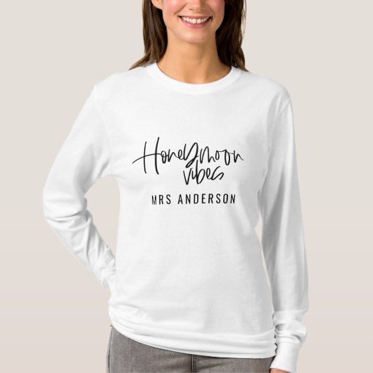 Honeymoon Vibes script tekst bruiloft T-shirt (Voorkant)