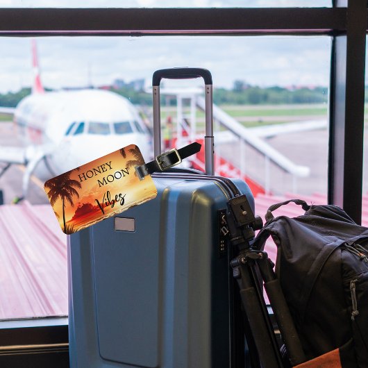 Honeymoon vibes tropische zonnestrandmaan bagagelabel