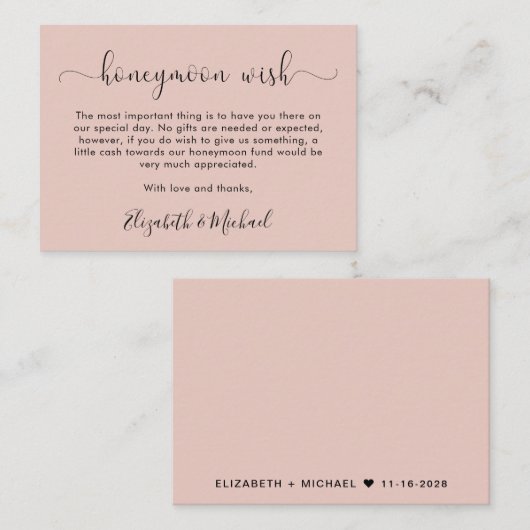 Honeymoon Wens Roze Bruiloft Informatiekaartje (Voorkant / Achterkant)