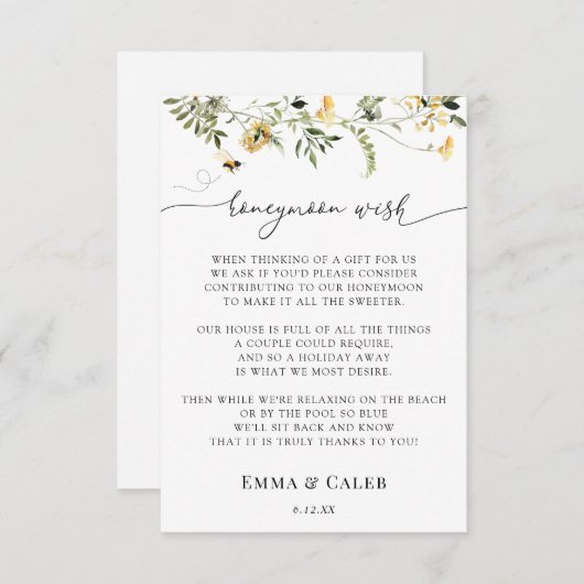 Honeymoon Wish Bee and Wildflower Enclosure Card Kaart (Voorkant / Achterkant)