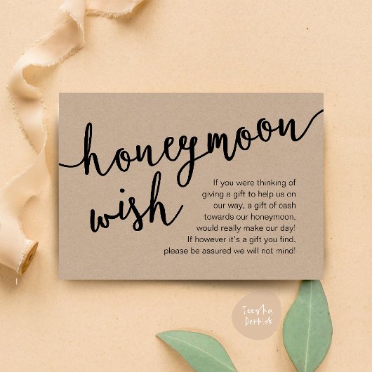 Honeymoon Wish Cash Fonds, een opmerking over cade Informatiekaartje