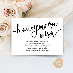 Honeymoon Wish Fund Cash, moderne rustieke bruilof Informatiekaartje