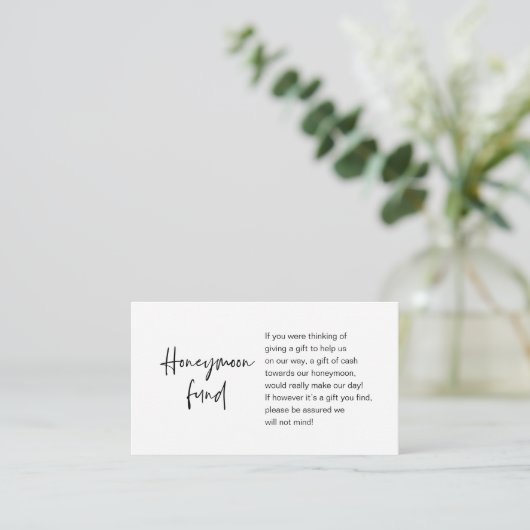 Honeymoon Wish of Fund, modern script Informatiekaartje (Staand voorkant)
